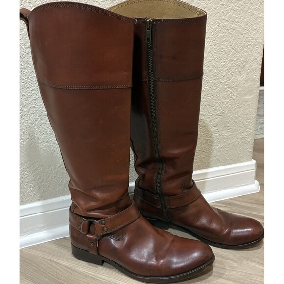 Frye Shoes - Frye Harness Brown Leather Knee High Riding Boots Zip Round Toe Women’s 8.5 B